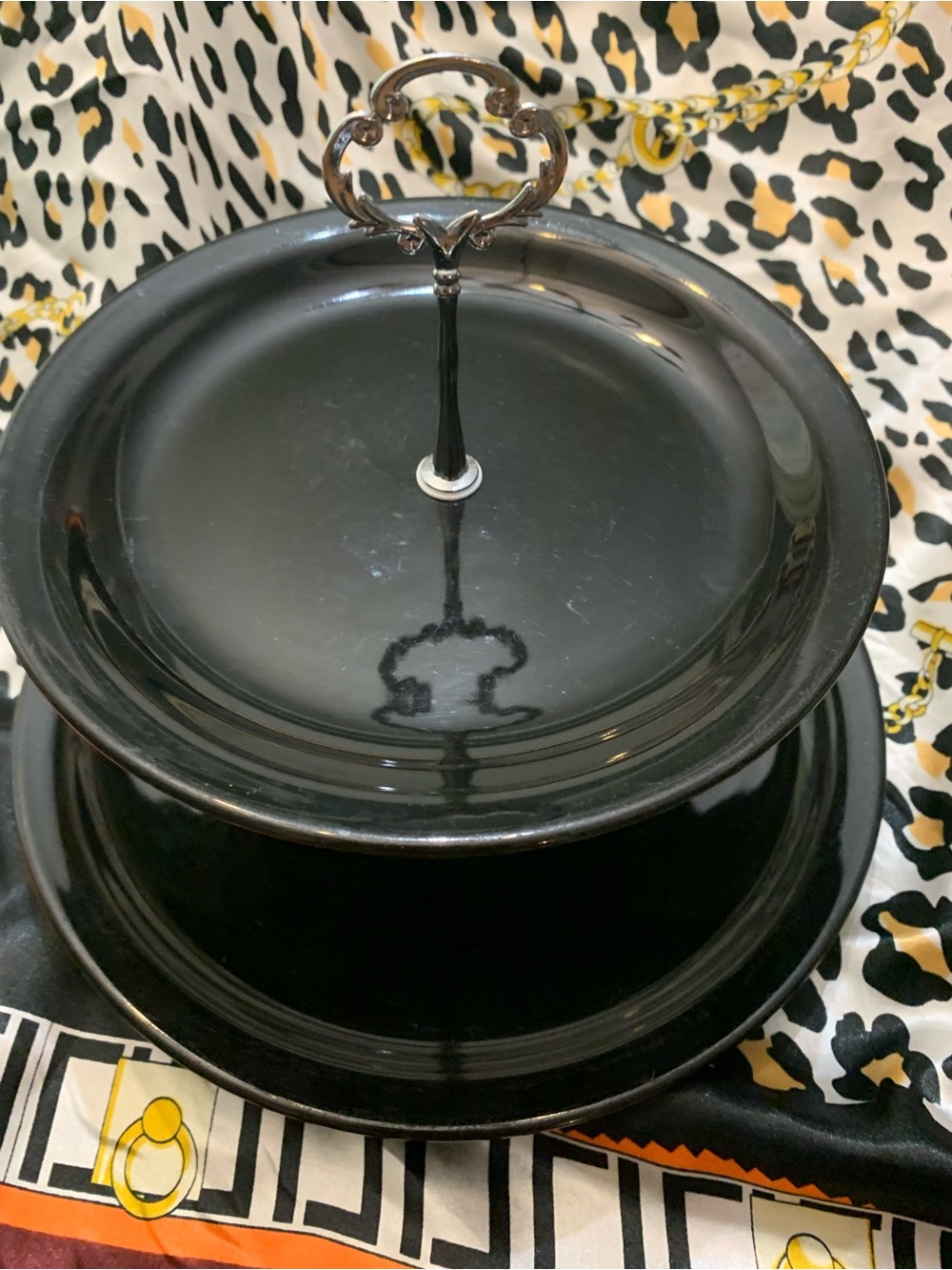 Black Two-Tier Serving Stand - Elegant Home Entertaining - Picture 2 of 2